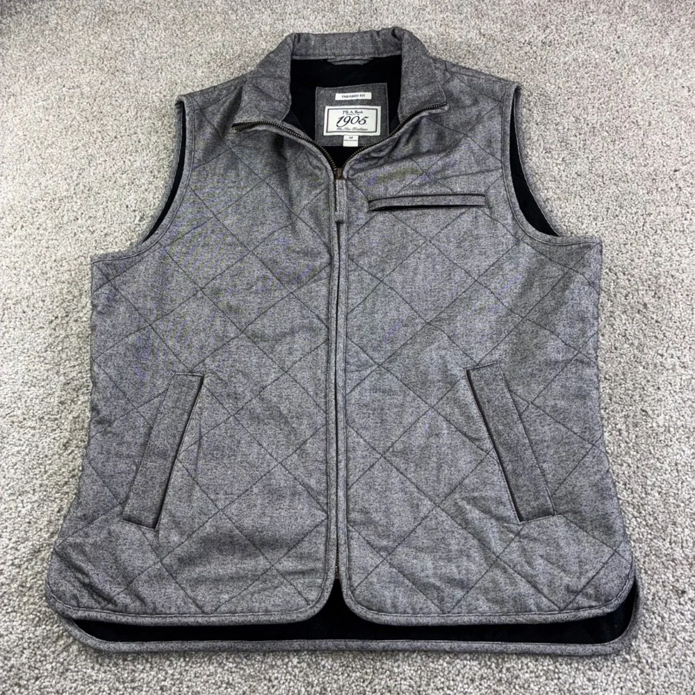 Jos A Bank‎ 1905 Mens M Quilted Vest Gray Tailored Fit Sleeveless Preppy Career